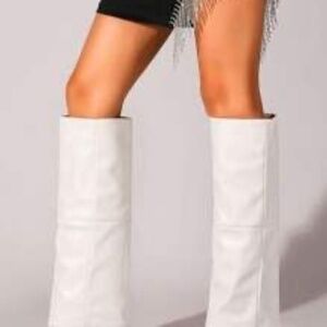 Knee High Boots Women Pointed Toe Stiletto Heel Boots Fold Over Boots